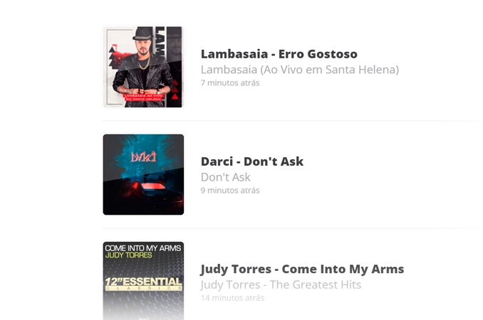 Start-page: histórico de músicas