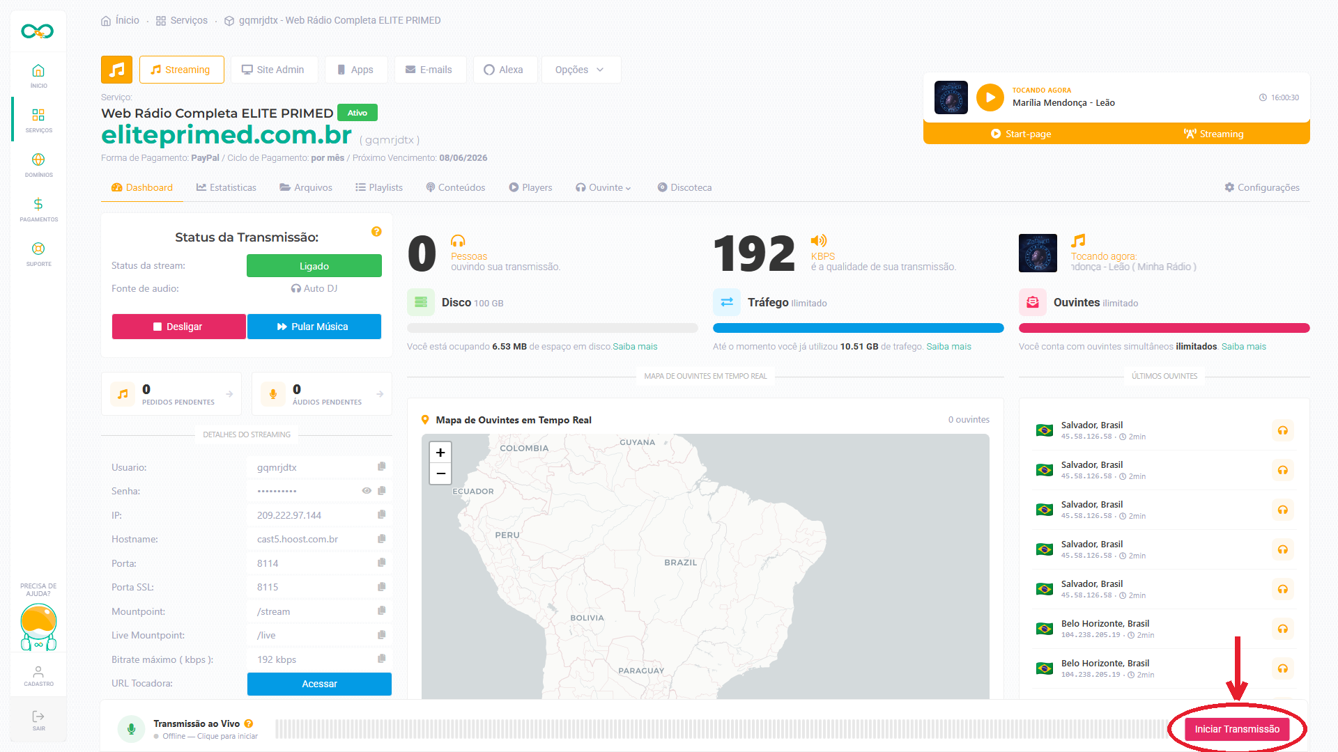 Botão Iniciar Transmissão