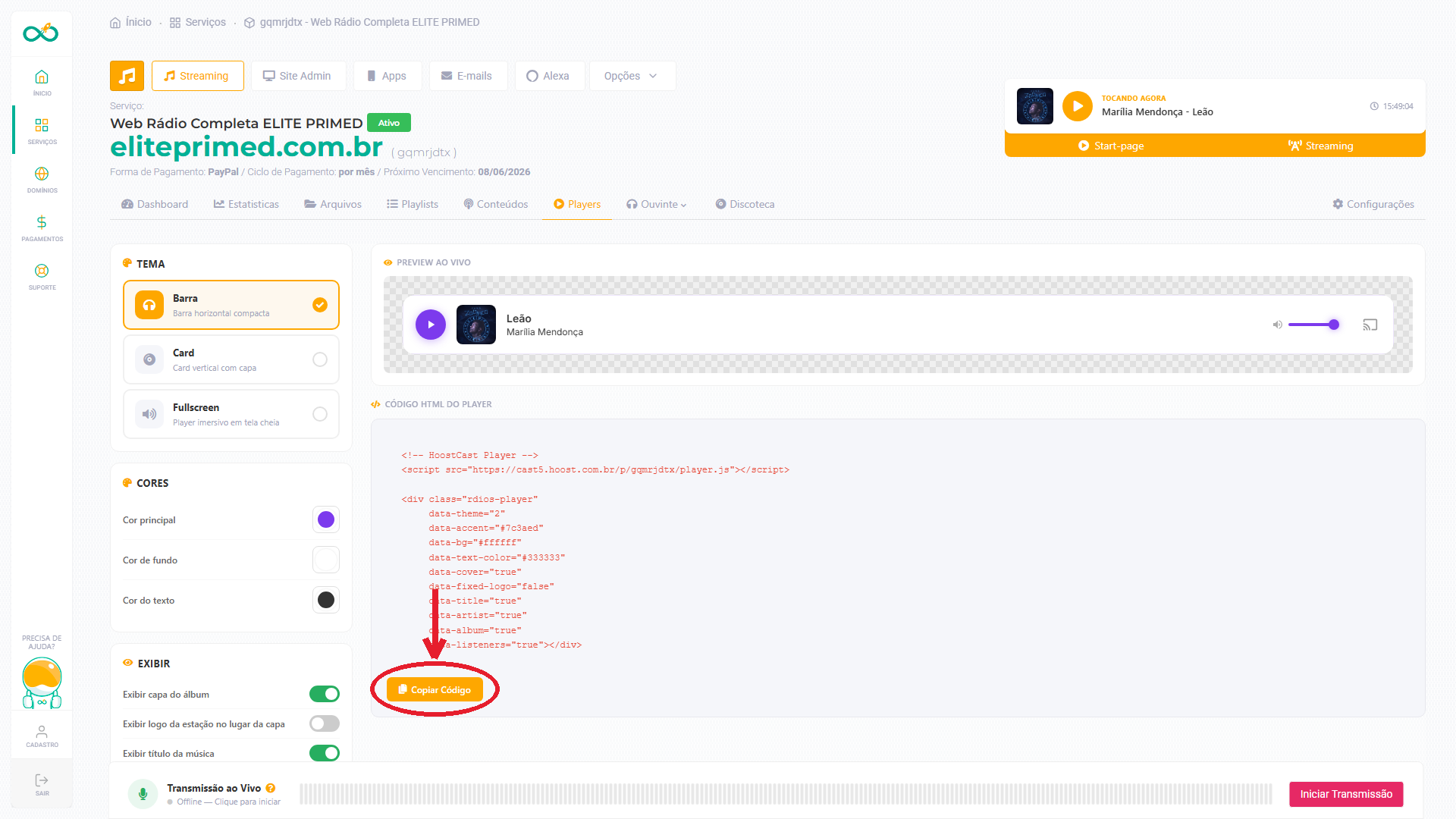 Botão Copiar Código
