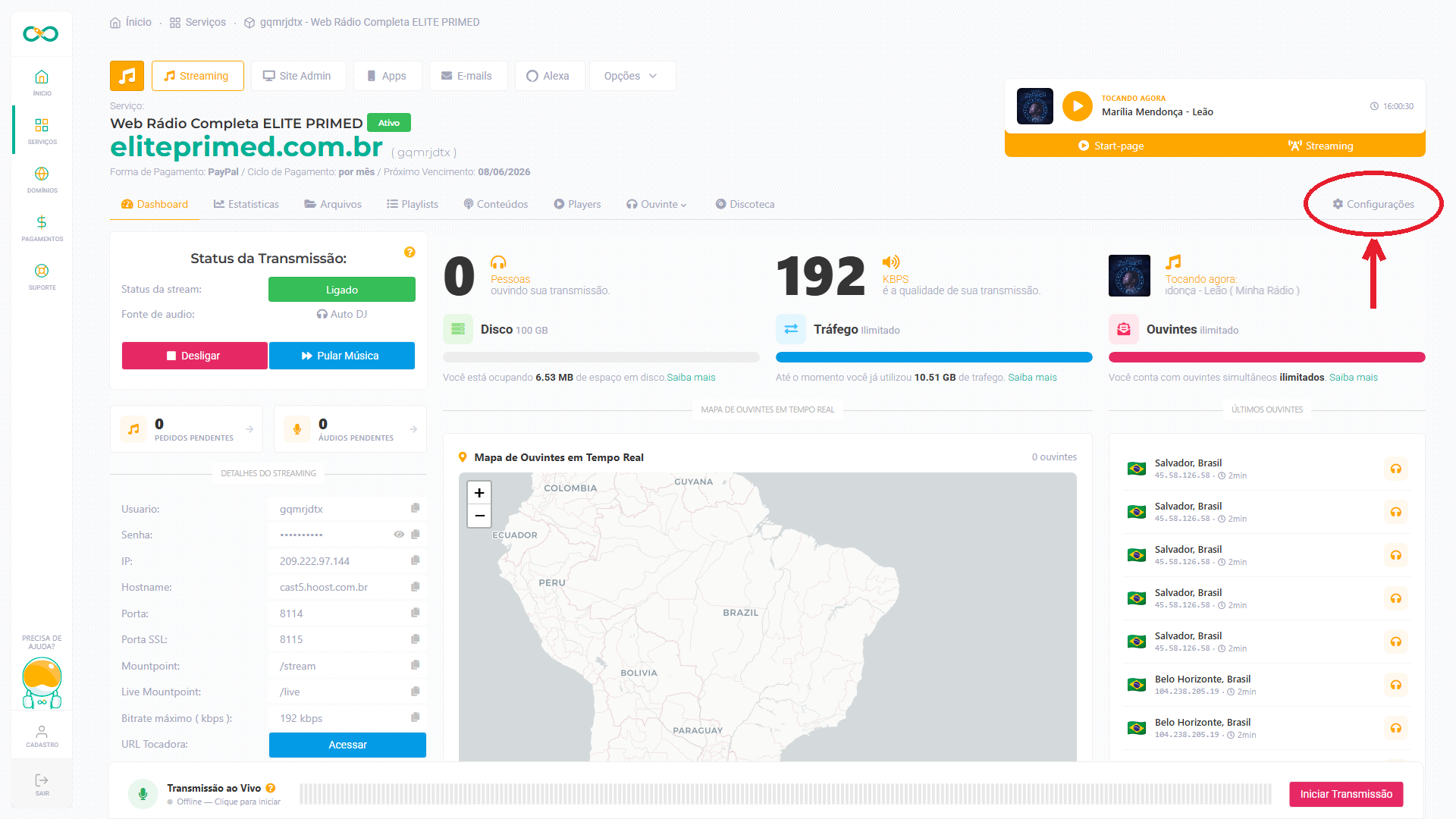 Botão Configurações