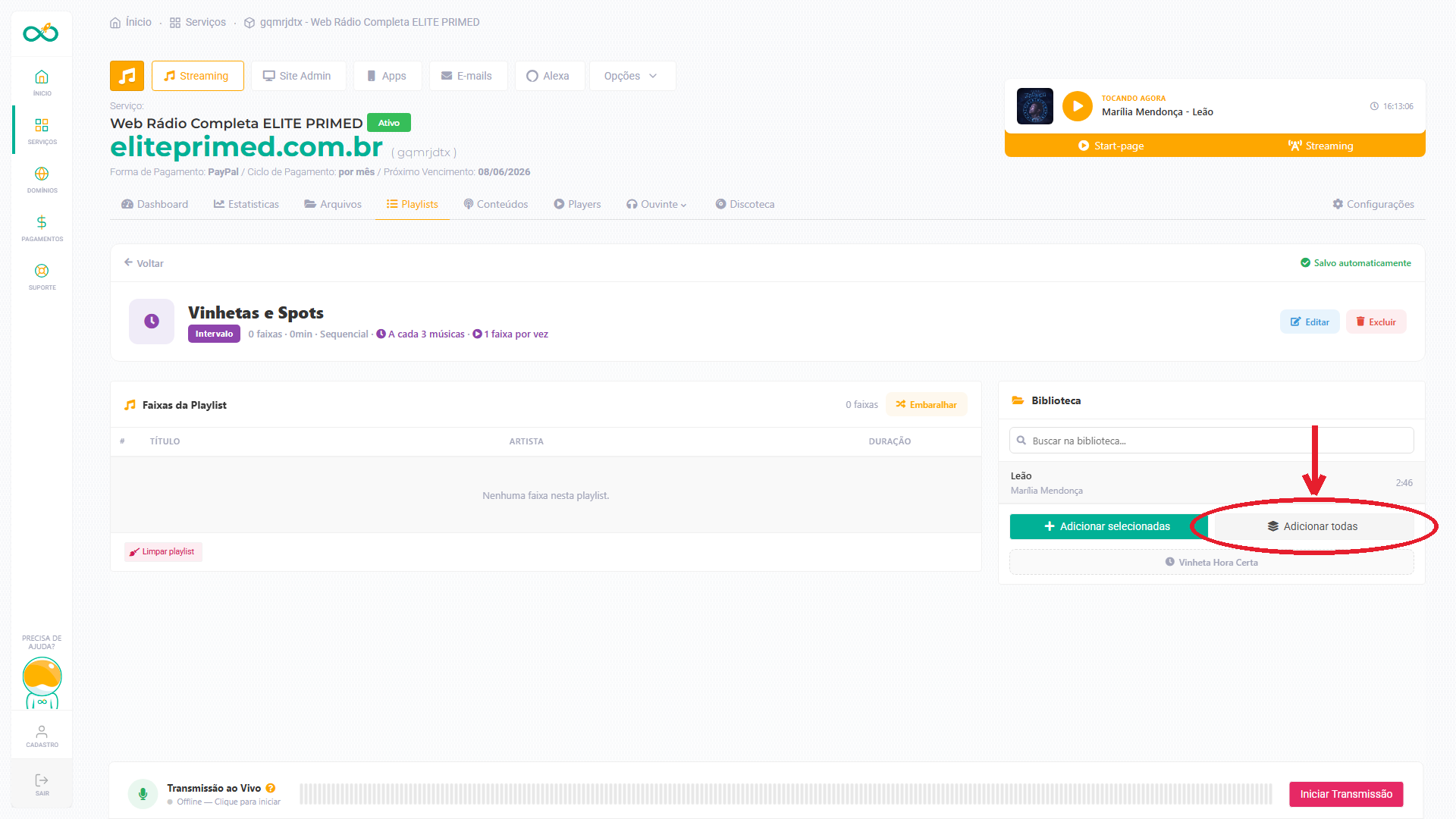 Botão Adicionar todas
