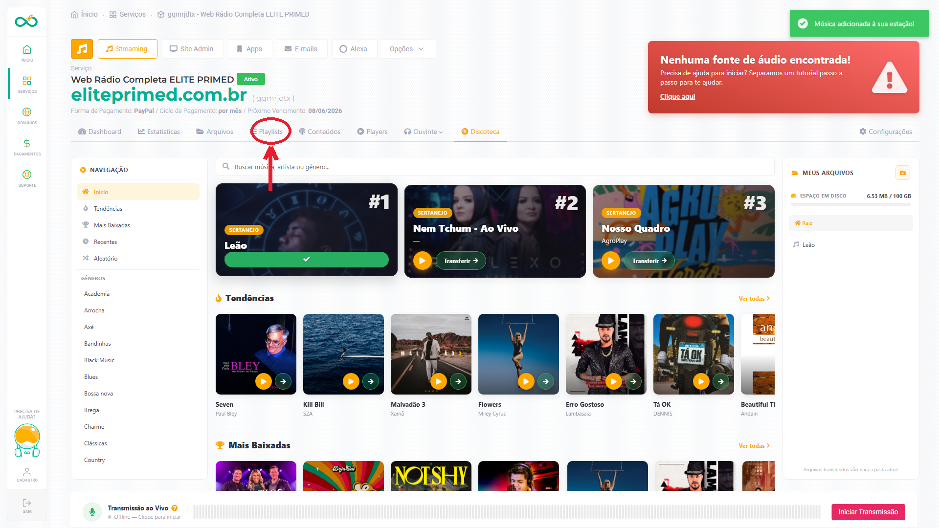 Menu Playlists