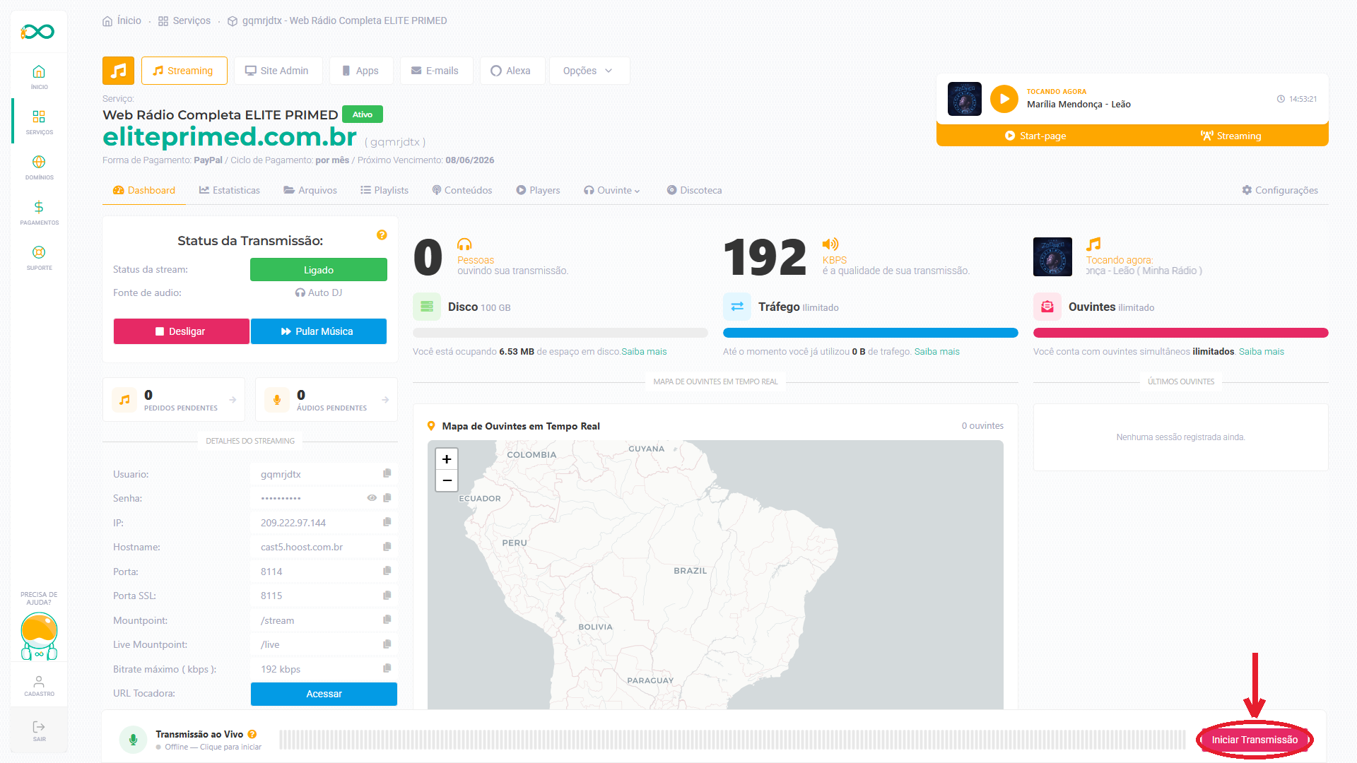 Botão Iniciar Transmissão