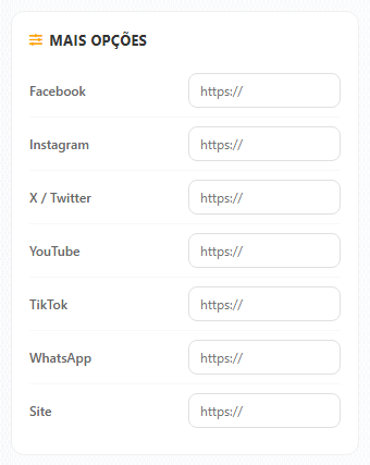 Links de redes sociais no player