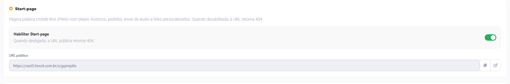 Habilitar Start-page e URL pública