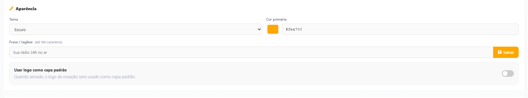 Aparência: tema, cor e tagline